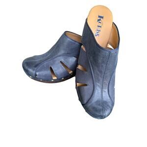 KORKS Clogs, Neneh - BLUE with faux chunky wooden heels, size 10 womens